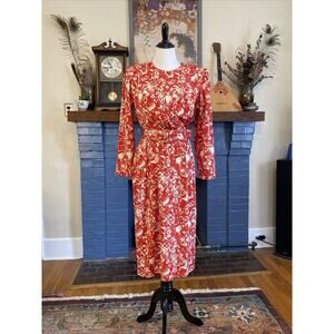 Vintage Pellini By Von Bramlett 3/4 Sleeve Floral Rayon Belted Dress Size 9/10 M